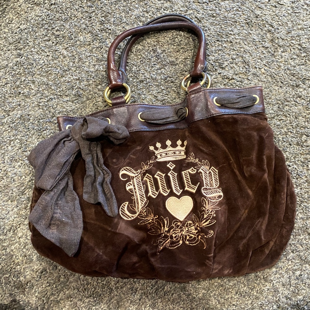 Juicy Couture Brown Velour Tote with Gold Accents